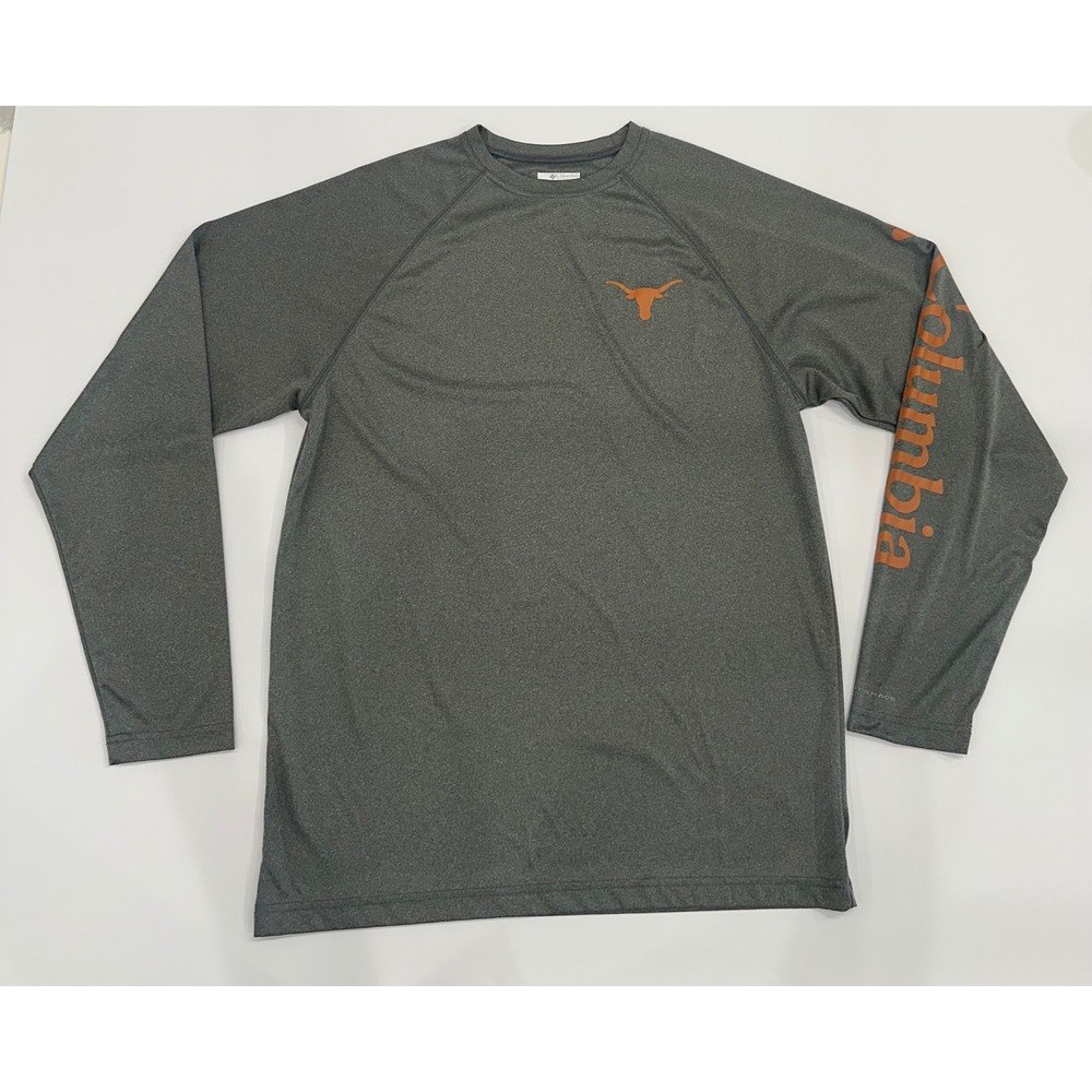 Columbia PFG Texas Longhorns Mens Medium Grey Long Sleeve Sun Shirt FM0286